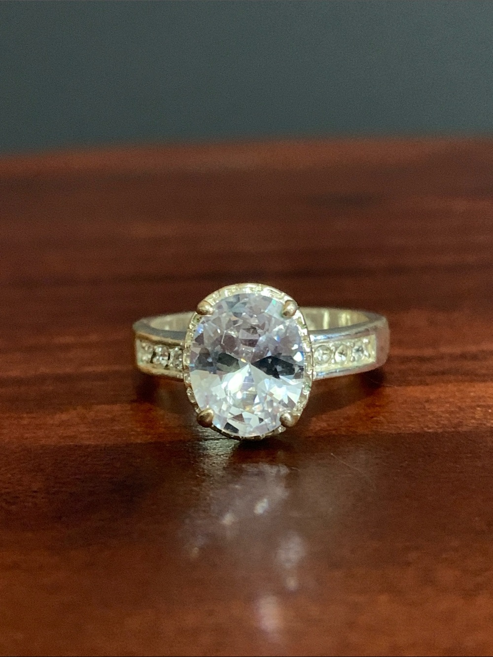 Silver tone clear stone size ring size 7